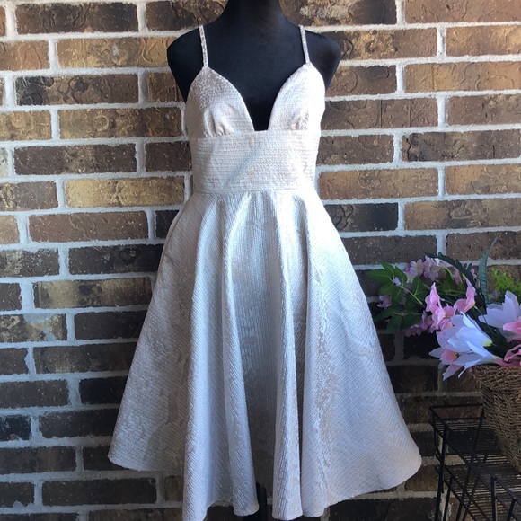 SAU Anthropology Ivory Champagne Spaghetti Strap Dress - Picture 2 of 12